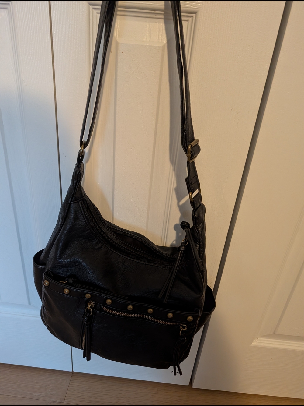 Bueno Black Leather Crossbody Bag with Stud Accents - Picture 2 of 6